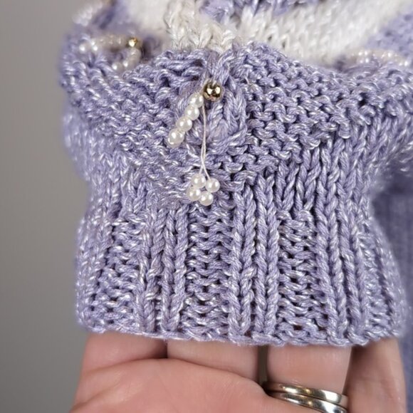 Vintage 90s Magnolia Sweater Pearl Beaded Chevron Tunic Knit Pullover Keyhole - Picture 11 of 14